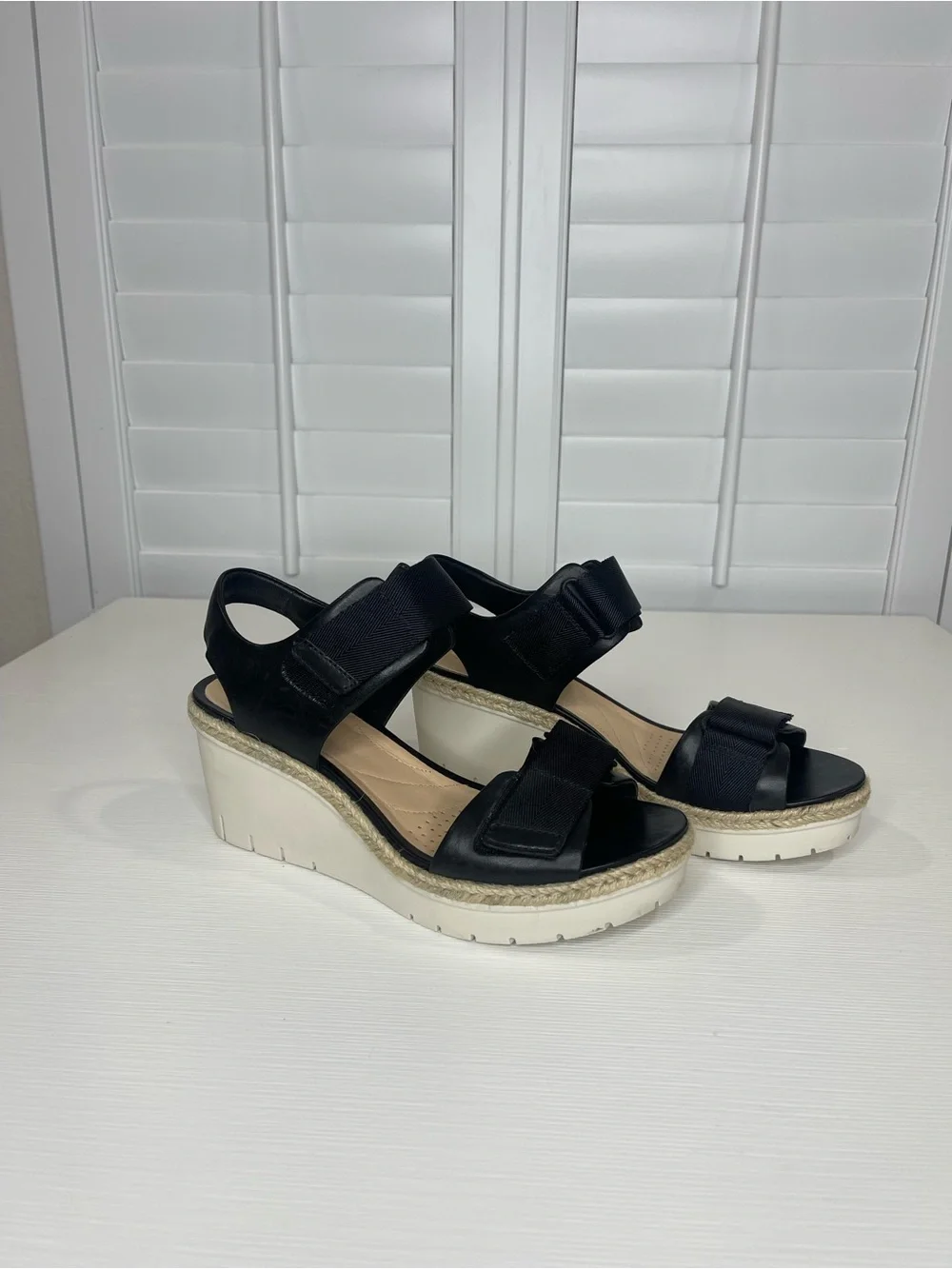 Clarks Black Wedge Sandals with Adjustable Straps - Women